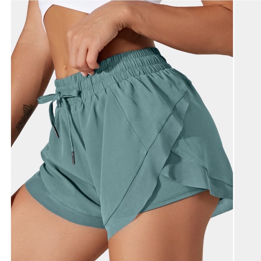 New halara Mid Rise Drawstring Contrast Mesh 2-in-1 Flowy Running Shorts 3'' NEW